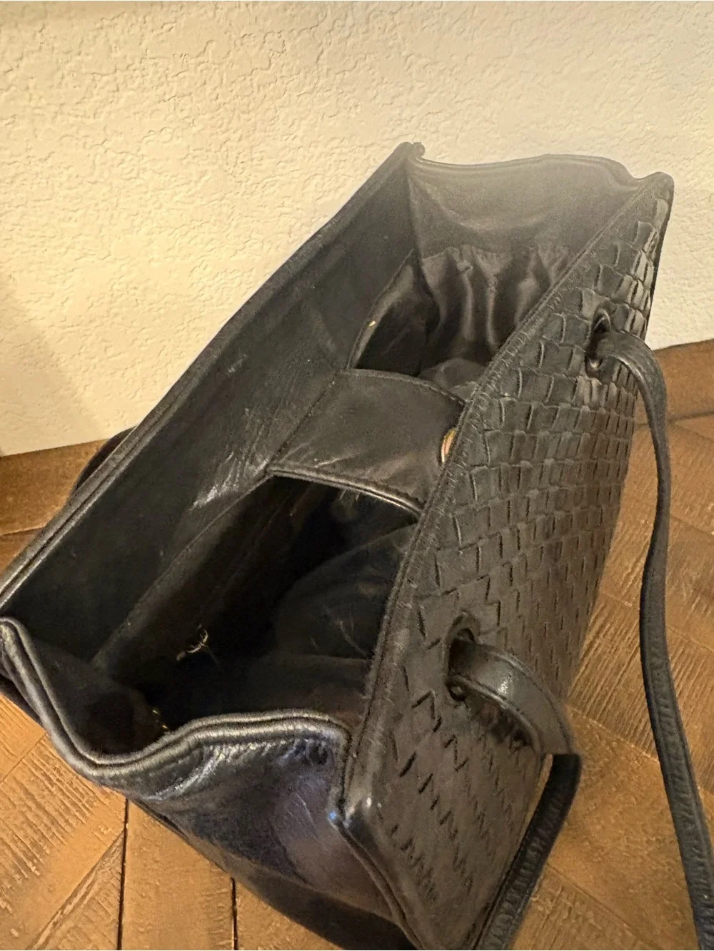 Enzo Angiolini Black Woven Leather Shoulder Tote Bag Vintage